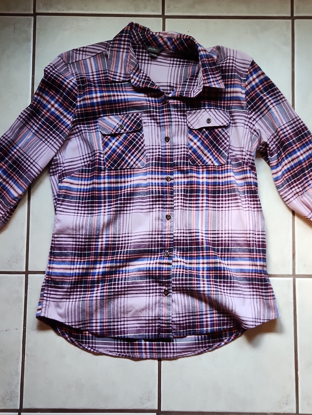 Girls' Plaid Button-Up Shirt - Lavender & Blue